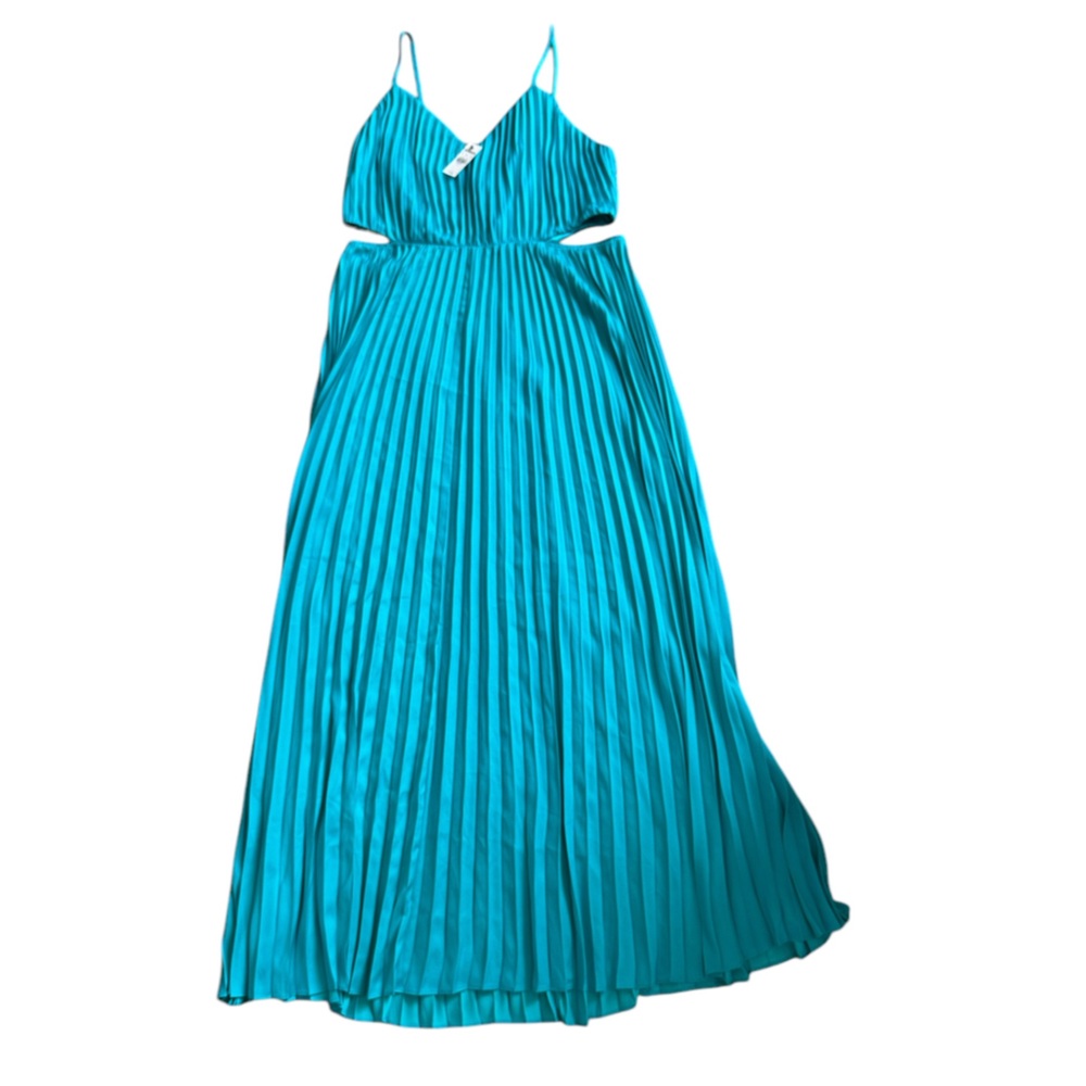 EXPRESS teal pleated spaghetti strap cut out maxi dress size Large - NWT! - Picture 4 of 9